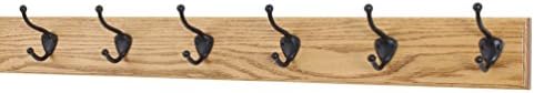 Oak Coat Rack with Oil Rubbed Bronze Hat & Coat Style Hooks (Golden Oak, 30.5" x 3.5" with 6 Hooks) by PEG+AND+RAIL
