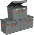 Univivi Fabric Storage Cubes with Lids, Stackable Storage Box, Grey, 3 PCS by Univivi