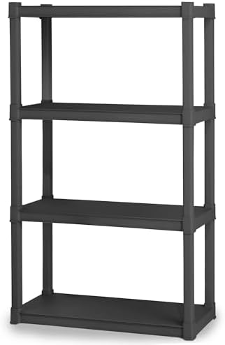 Sterilite 4 Shelf Unit, Heavy-Duty Plastic Storage & Utility Shelving Rack by Sterilite