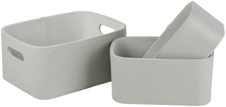 HofferRuffer Faux Leather Storage Baskets Bins with Velvet Lining for Organizing, Storage, Gifts, Set of 3 Nesting Shelf Baskets Decorative Storage Boxes for Home Organization (Grey) by HofferRuffer