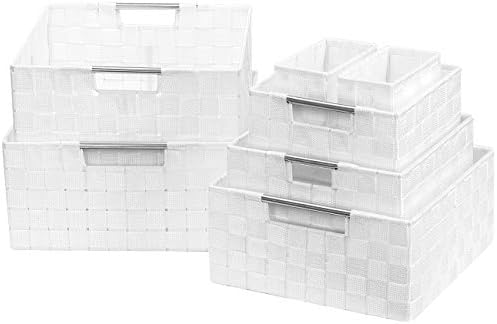 Sorbus Baskets for Organizing, 7-Piece Hand-Woven Storage Set (White) by Sorbus