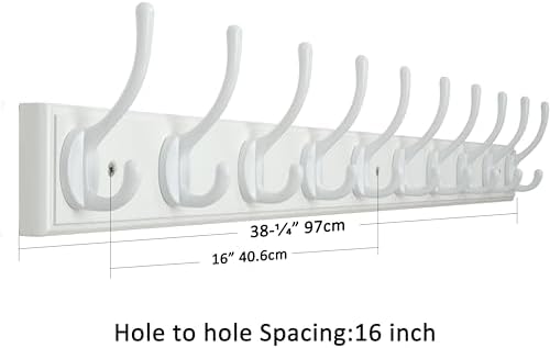 WEBI Coat Rack Wall Mount,10 Hooks,38 1/4" Long,Coat Hooks Wall Mounted,Bamboo Coat Hanger Wall Hook Rack,Jacket Hooks for Hanging Coats,Clothes,White - Image 3