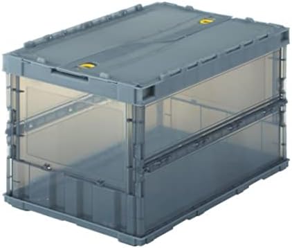 Trusco Nakayama Thin Folding Container, Skelcon, Skeleton Container, Transparent, Black, 11.8 gal (50 L), Locking Lid, TSK-C50B-BK Storage Case Storage Box by Trusco