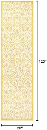 Eyely Filigree Weave Runner Rug 2X10 Cream/Yellow, Indoor Outdoor Rug - Image 2