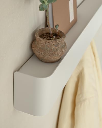 Kazai. Coat Rack Wall Mount with Shelf 'Tone' | Modern Design Coat Hanger with Hidden Hooks and Storage | Hat Rack with Shelf in Metal | Wall-Mounted Purse Organizer | White - Image 2