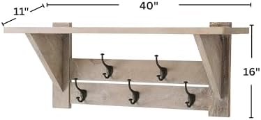 Alaterre Bethel Rustic Solid Wood Wall Mount Coat Rack w/Shelf, Driftwood - Image 3