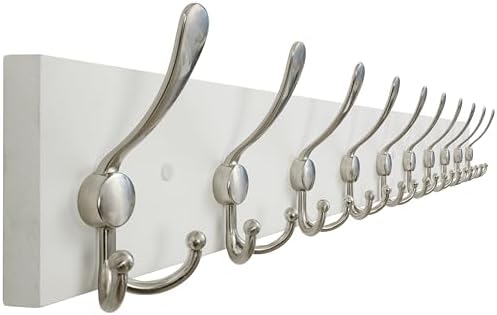 SKOLOO Creations White Solid Wood Wall Mounted Coat Rack, 10 Hooks, 38-1/8" Long - Kitchen, Mudroom, Entryway, Bathroom - Includes Mounting Hardware, Wall Coat Hanger, Towel Rack by SKOLOO