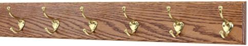 PegandRail Oak Wall Mounted Coat Rack with Solid Brass Hooks 4.5" Ultra Wide (Chestnut, 30.5 x 4.5 with 6 Hooks) by PEG+AND+RAIL