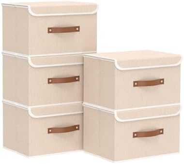 Yawinhe Collapsible Storage Boxes,Beige,10.2x7.9x6.7in,5-Pack by Yawinhe