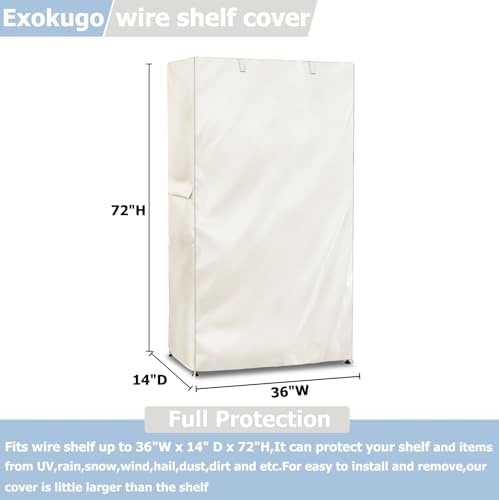 Wire Shelf Cover,600D Heavy Duty 100% Waterproof Shelf Covers for Wire Shelving,Outdoor Storage Shelves Cover for Metal Rack,36" W x 14" D x 72" H,Beige - Image 3