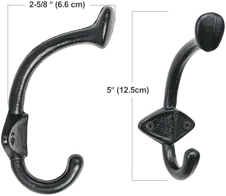 Dseap Cast Iron Wall Hooks L=5”, Heavy Duty Coat Hooks, Rustic Vintage Farmhouse Hook for Hanging Winter Coats Jackets Towels Hats Bags Plants, Silver, Pack of 10 (ShieldBold) - Image 2