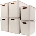 Yishyfier Plastic Storage Baskets With Lid Organizing Container Lidded Knit Storage Organizer Bins for Shelves Drawers Desktop Closet Playroom Classroom Office (4XL+2L, Light grey) by Yishyfier