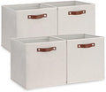 Temary Fabric Storage Cubes Storage Bins with Dual Leather Handles, 4 Pack Cube Baskets 13x13 Foldable Cube Organizers for Shelves, Home, Office, Nursery by TEMARY