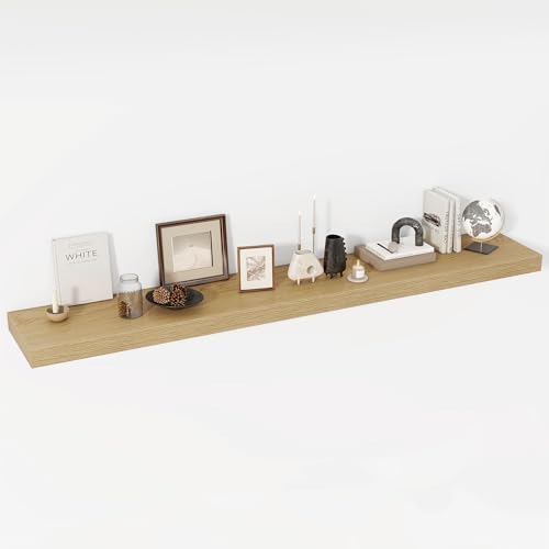 Acovy 72 Inch Floating Shelves, 12" Deep Floating Shelf Wall Mounted, 72" Wall Shelves, Rustic Deep Bookshelf, Extra Deeper & Thicker Display Shelves for Bedroom, Living Room, Oak, Set of 1 by Acovy