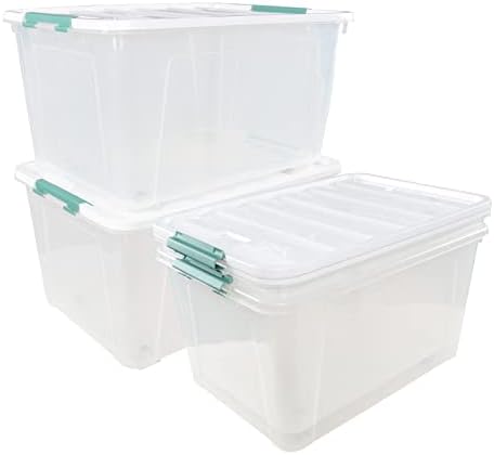 80 L Extra Large Plastic Storage Box, Clear Large Plastic Storage Bins with Wheels, 4-Pack by Zerdyne