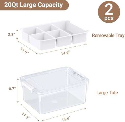 40Qt Plastic Storage Bins with Lids, Clear Latching Organizers Boxes with Removable Trays, Portable Storage Containers, for Holiday Ornaments, Home Organization, 2Pack - Image 2