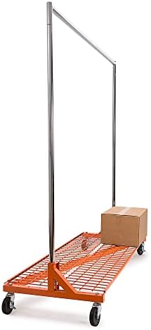 Econoco Commercial Rolling Z-Rack with Wire Shelf, Orange Base & Orange - Image 4