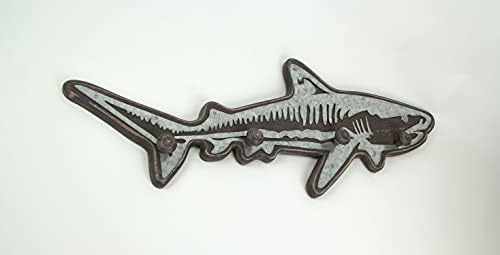 Zeckos Decorative Wall Hooks, 33 Inch Wood Shark Rack with Metal Accents - Image 3