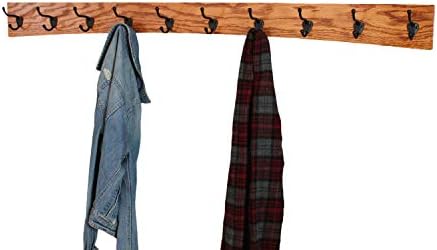 Oak Curved Back Wall Mounted Coat Rack - Bronze Hooks - Made in The USA (Burnt Orange, 52" x 4.5" - 10 Hooks) - Image 2