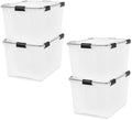 IRIS USA WeatherPro 74 Qt Storage Bins with Lids, 4 Pack, BPA-Free Plastic Gasket Box with Tight Latch and Seal, Stackable Nestable Tote Tub - Clear/Black by IRISUSA