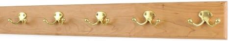 Cherry Coat Rack with Solid Brass Double Style Hooks (Natural, 25.5" x 3.5" with 5 hooks) by PEG+AND+RAIL
