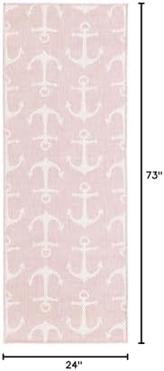 Unique Loom Outdoor Coastal Collection Area Rug - Ahoy (2' x 6' 1" Runner, Pink/ Ivory) - Image 2