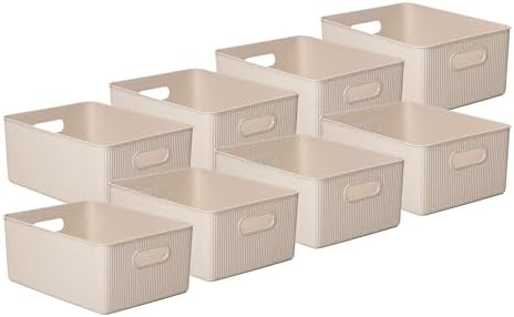 Superio Eco-Friendly Decorative Plastic Basket Open Home Storage Bins Organizer Baskets, Large (8 Pack) Container Boxes for Organizing Closet Storage Bins for Shelves Drawer Shelf 15 Liter by Superio