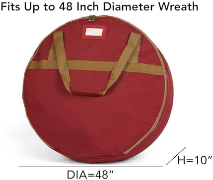 Covermates Keepsakes Wreath Storage Bag – Heavy-Duty Polyester with Buckle Straps & Interior Pouch – Protective Holiday Wreath Organizer with Handles, D-Ring & Label Window, Red - Image 3