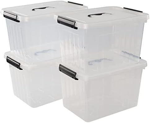 10 L Clear Plastic Latching Box, Storage Bin with Lids, 4-Pack by Zerdyne