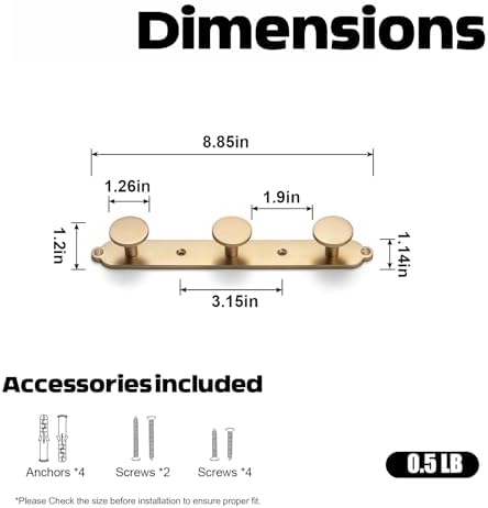 Goo-Ki Champagne Bronze Coat Rack Wall Mount with Keelplate Backplate, Heavy Duty Zinc Coat Hooks Wall Mounted, Modern Soft Gold Hat Hanger and Towel Rack for Entryway, Mudroom, and Bathroom(3 Hooks) - Image 2