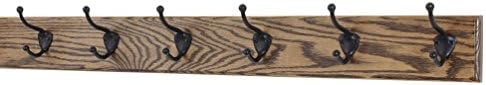 Oak Coat Rack with Oil Rubbed Bronze Hat & Coat Style Hooks (Walnut, 30.5" x 3.5" with 6 Hooks) by PEG+AND+RAIL