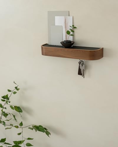 Kazai. Key Holder 'Toke' | Minimalist Key Hook Design from Berlin | Modern Key Holder Wall Mount with Wooden Shelf | Key Rack for Wall as Entryway Organizer | Walnut - Image 7