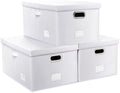 PRANDOM Collapsible Storage Box with Lid [3-Pack] Leather Fabric Foldable Storage Bin Organizer Container Basket Cube with Cover for Home Bedroom Closet Office Nursery White(22.8X15.7X11.8) by Prandom