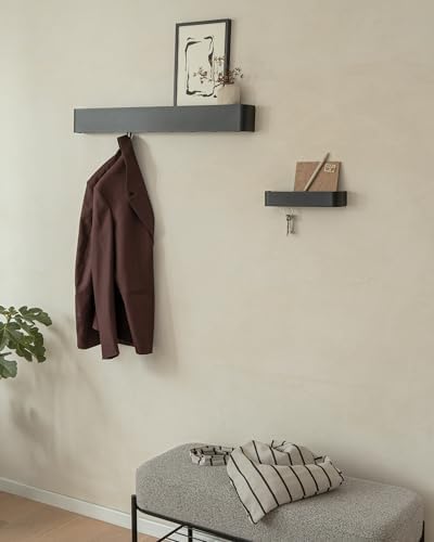 Kazai. Coat Rack Wall Mount with Shelf 'Tone' | Modern Design Coat Hanger with Hidden Hooks and Storage | Hat Rack with Shelf in Metal | Wall-Mounted Purse Organizer | Black - Image 4
