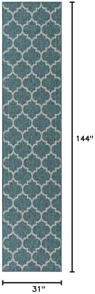 Unique Loom Outdoor Trellis Collection Area Rug (2' 7" x 12' Runner, Teal/ Gray) - Image 2
