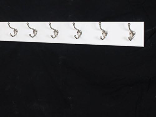 PegandRail White Wall Mounted Coat Rack with Satin Nickel Hooks 4.5" Ultra Wide (30.5 x 4.5 with 6 Hooks) by PEG+AND+RAIL
