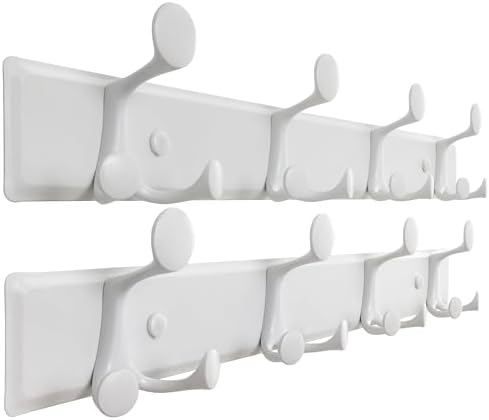 SKOLOO 12 Hooks Wall Mounted Coat Rack, 24 Inch Modern Coat Hanger for Entryway, Bathroom, Garage, Lightweight with 16 Inch Stud Spacing Design, Matte White(Pack of 2) by SKOLOO
