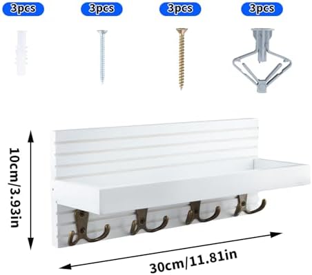 Key Holder for Wall, Wooden Key Hooks Wall Mounted with 8 Hooks, Rack with Storage Shelf for Mail, Phone, Small Decor, Ideal for Entryway, Office, Hallway, White - Image 3