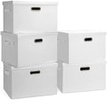 Graciadeco Large 17" 36 Quart Collapsible Stackable Storage Bins with Lids, 5 Packs White Linen Fabric Closet Boxes with Lids, Storage Cube Baskets Container Organizers for Bedroom Office(17 x12 x11) by GraciadecoStorage