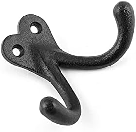 Renovators Supply Manufacturing Double Wall Hook, Cast Iron Black Powder Coat, Coat Towel Robe Hanger, 3.25 in W x 2.25 in H x 1.25 in Proj, Pack of 5 - Image 6