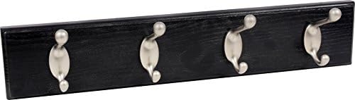 HIGH & MIGHTY 515708 Coat Rack 4 Hook Rail, Easy Tool-Free Dry Wall Installation, Holds up to 30lbs, 18", Black & Silver by Hillman