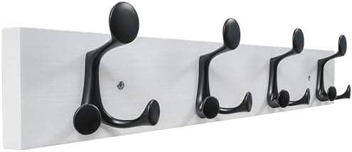 SKOLOO 24-Inch White Wood Coat Rack Wall Mount with 4 Triple Hooks - Ideal for Family Entrances, Classrooms, and Pet Supplies Storage - Perfect Coat Hooks for Wall by SKOLOO
