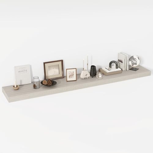 Acovy 72 Inch Floating Shelves, 12" Deep Floating Shelf Wall Mounted, 72" Wall Shelves, Rustic Deep Bookshelf, Extra Deeper & Thicker Display Shelves for Bedroom, Living Room, Gray, Set of 1 by Acovy