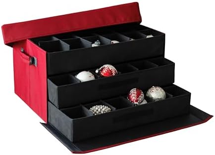 Balsam Hill Bauble Storage Bag - 72-Piece Christmas Ornament Storage Box with Drawer-Style Trays for Christmas Tree Ornaments Organization by BalsamHill
