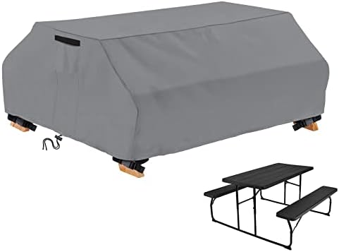 AKEfit Waterproof Picnic Table Covers Heavy Duty Oxford Cloth Wind Dust Proof Anti-UV Outdoor Indoor Patio Picnic Table Bench Cover 70/72 Inch,Grey by AKEfit