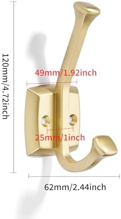 10 Pack 4-3/4 inch Brushed Brass Coat Hooks, Wall Mounted with Screws Suitable for Hanging Keys, Bath Towel, Bags, Hats, etc. Square Zinc Alloy Brushed Gold mudroom Hooks - Image 5