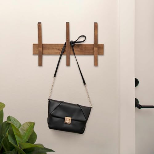 16-Inch Mid Century Coat Rack with 3 Wooden Hooks, Farmhouse Style Hookrail for Bedroom, Living Room, Hallway, and More, Solid Wood, 9.5" H x 16" W x 2.25" D, Walnut - Image 3