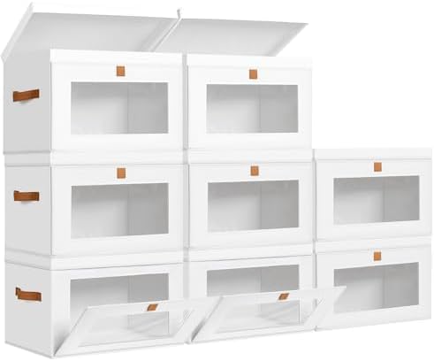 DIMJ Storage Bins with Lids - 8 Pack Large Fabric Closet Organizer with Window & Handles, Collapsible Decorative Storage Boxes for Shelves Under Bed, Books Clothes Blankets Sweaters Organization by DiMJ