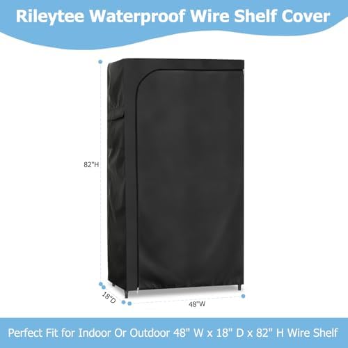Rileytee Wire Shelf Cover,Heavy Duty 600D Dustproof Waterproof Shelf Covers for Wire Shelving,Outdoor Storage Rack Cover for Wire Rack with Zipper,Black,48"W x 18"D x 82"H - Image 2