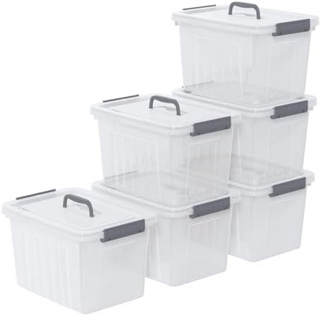 6-Pack Clear Plastic Storage Latch Box with Lids, 10 L by Lesbin
